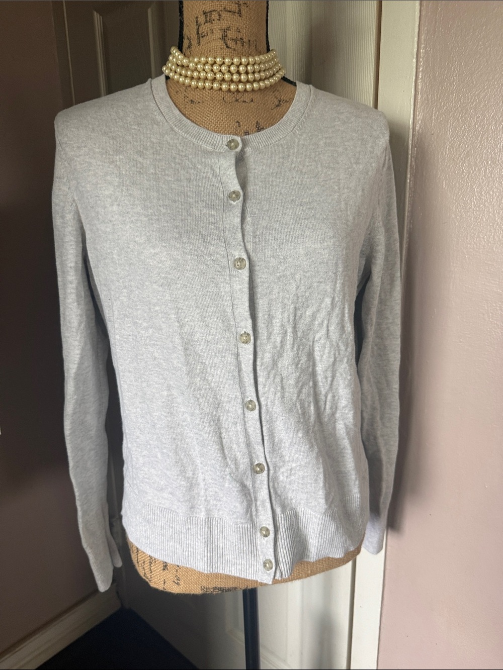 GAP Light Gray Button-Front Crewneck Cardigan
